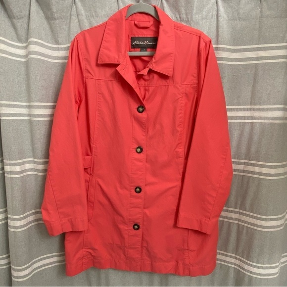 EDDIE BAUER / Coral Pink Trench Coat Size XL - Picture 1 of 13
